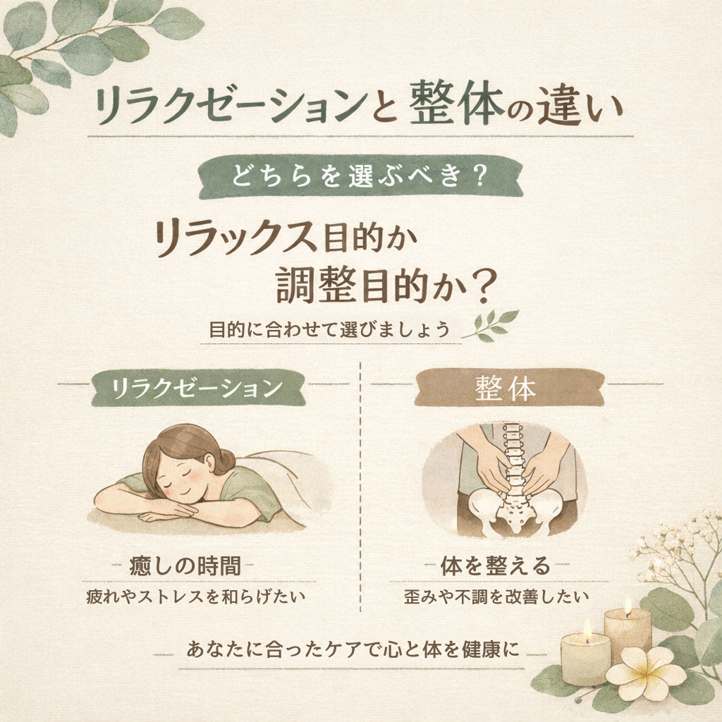 リラクゼーションと整体の違いとは？目的別の選び方を解説