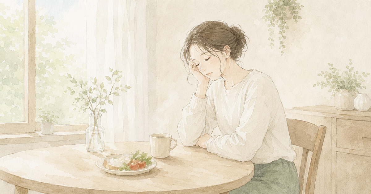 朝起きても疲れが残り身体の重さを感じている女性のイメージ