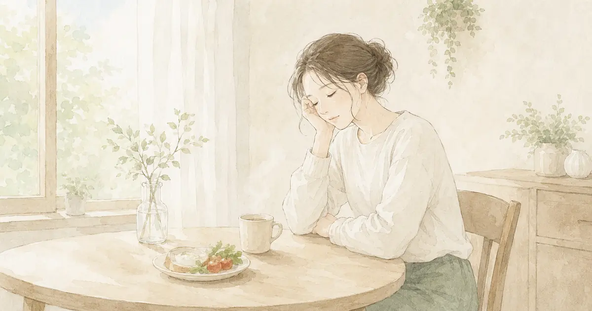 朝起きても疲れが残り身体の重さを感じている女性のイメージ