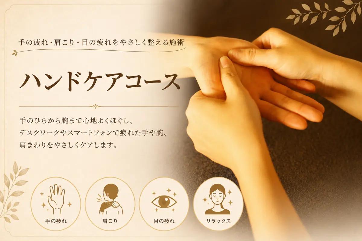 リラクゼーションルーム シエスタ瀬戸西店で手のひらから腕までほぐすハンドマッサージの施術風景