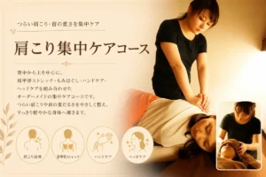 リラクゼーションルーム シエスタ瀬戸西店で肩や首まわりを集中的にほぐす肩こり集中ケアの施術風景