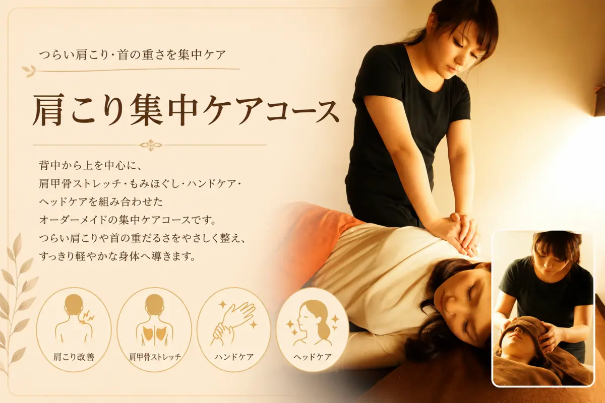リラクゼーションルーム シエスタ瀬戸西店で肩や首まわりを集中的にほぐす肩こり集中ケアの施術風景