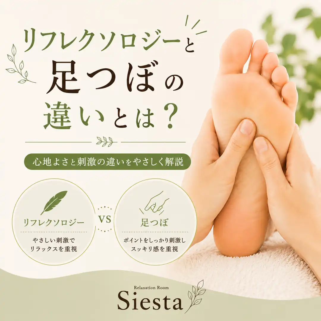 リフレクソロジーと足つぼの刺激や考え方の違いを紹介するリラクゼーションルーム シエスタ瀬戸西店のイメージ画像