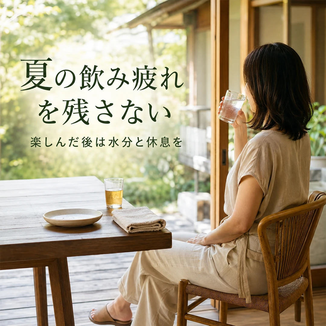 夏のイベントで飲み過ぎた後の水分補給と休息について紹介するリラクゼーションルーム シエスタ瀬戸西店の記事画像