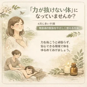 4月の環境変化で体に力が入りやすい方へ安心できる環境で体をゆるめる考え方を紹介するシエスタ瀬戸西店の画像