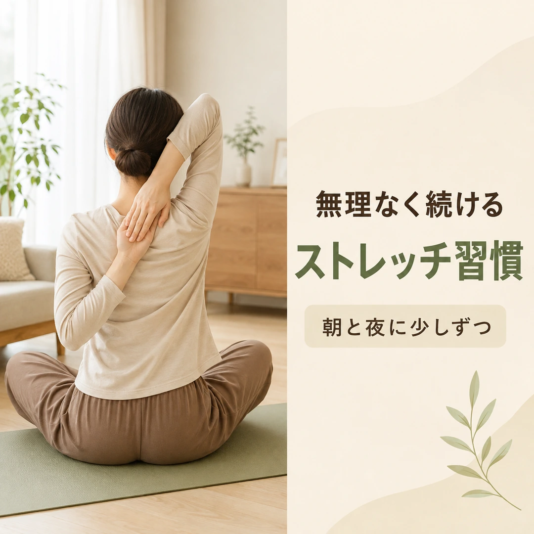 朝と夜に無理なく続けるストレッチ習慣を紹介するシエスタのイメージ画像