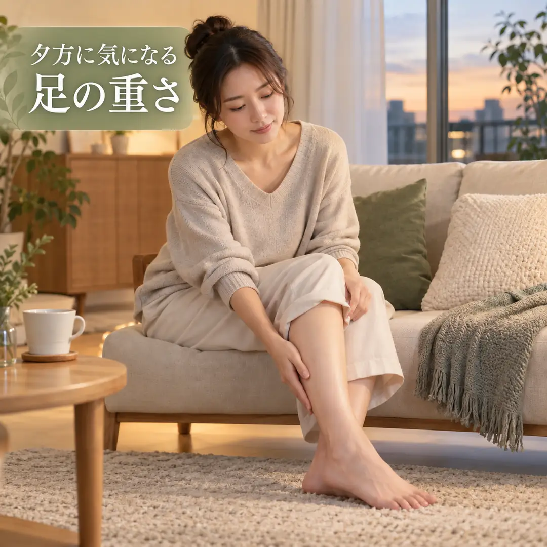 夕方に足の重さを感じてふくらはぎを休ませる女性のイメージ
