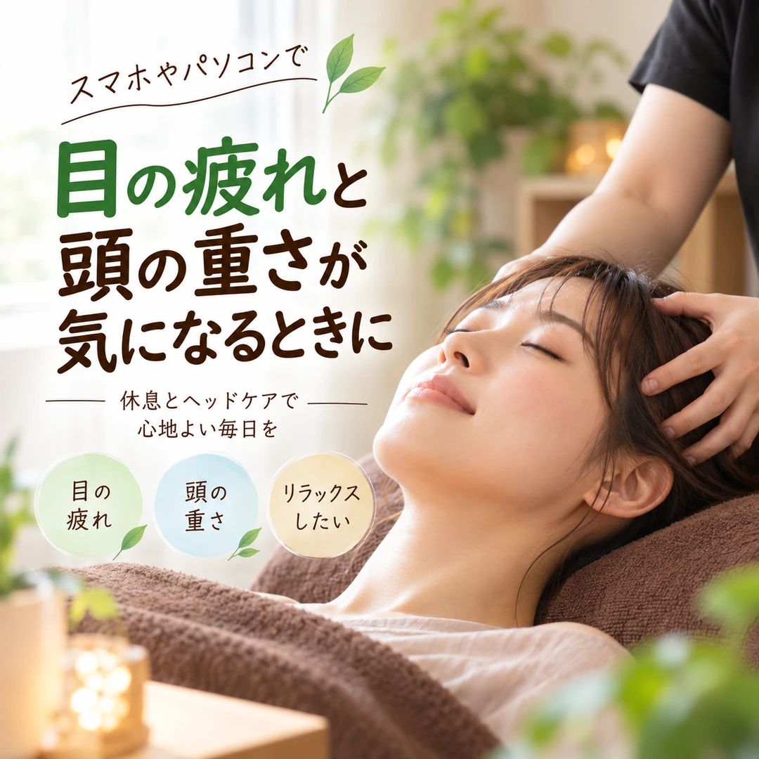 目の疲れや頭の重さが気になる方に向けたヘッドケアのイメージ