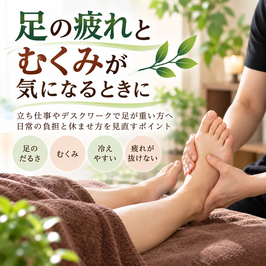足の疲れやむくみが気になる方に向けた足つぼケアのイメージ