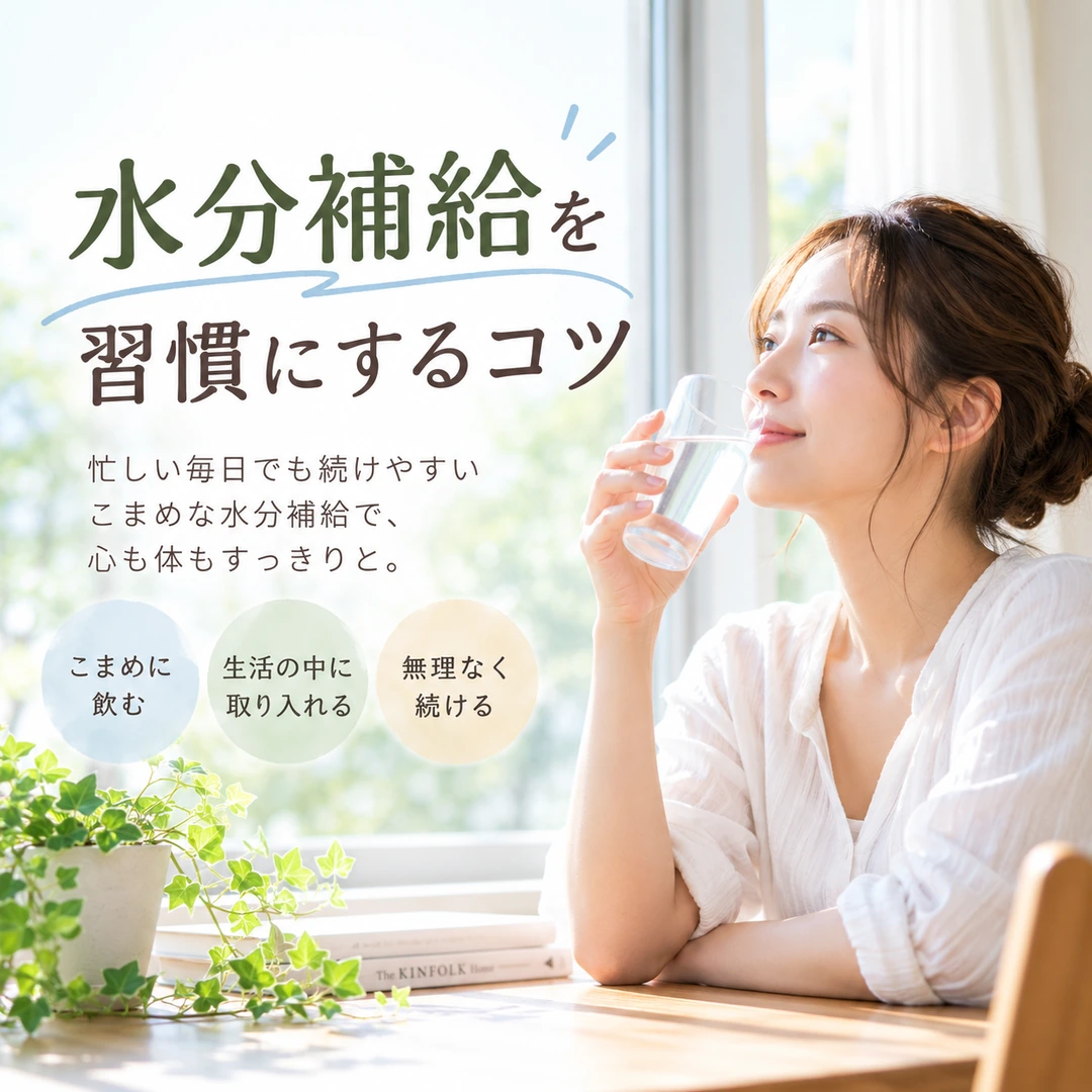日常生活でこまめな水分補給を習慣にするイメージ
