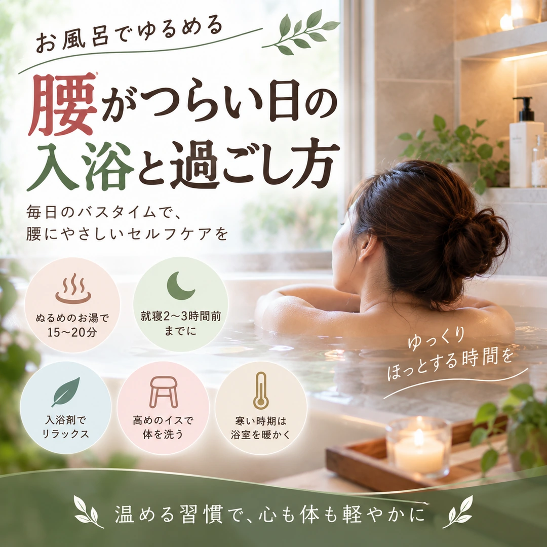 腰がつらい日に取り入れたい入浴方法を紹介するイメージ
