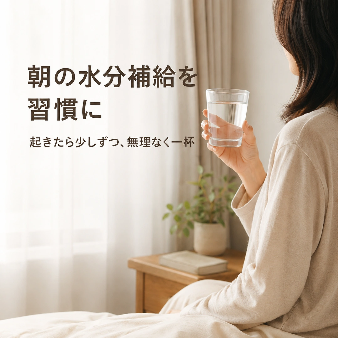朝起きて少しずつ水分を取る女性|リラクゼーションルーム シエスタ瀬戸西店