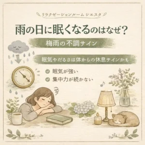 雨の日に眠気や集中しにくさを感じる方へ、梅雨時期の過ごし方を紹介するリラクゼーションルーム シエスタ瀬戸西店のイメージ画像
