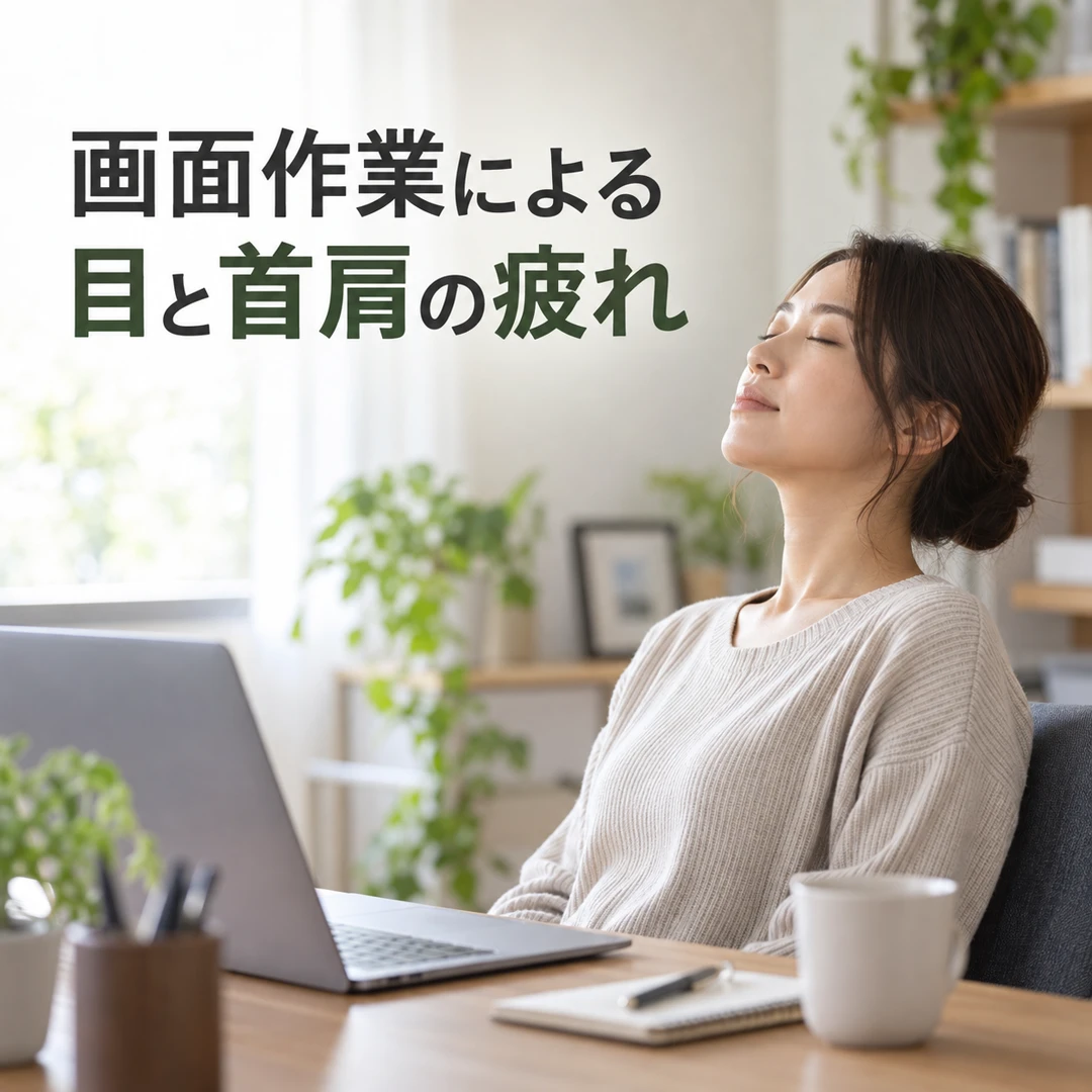 パソコン作業の合間に画面から目を離して休憩する女性