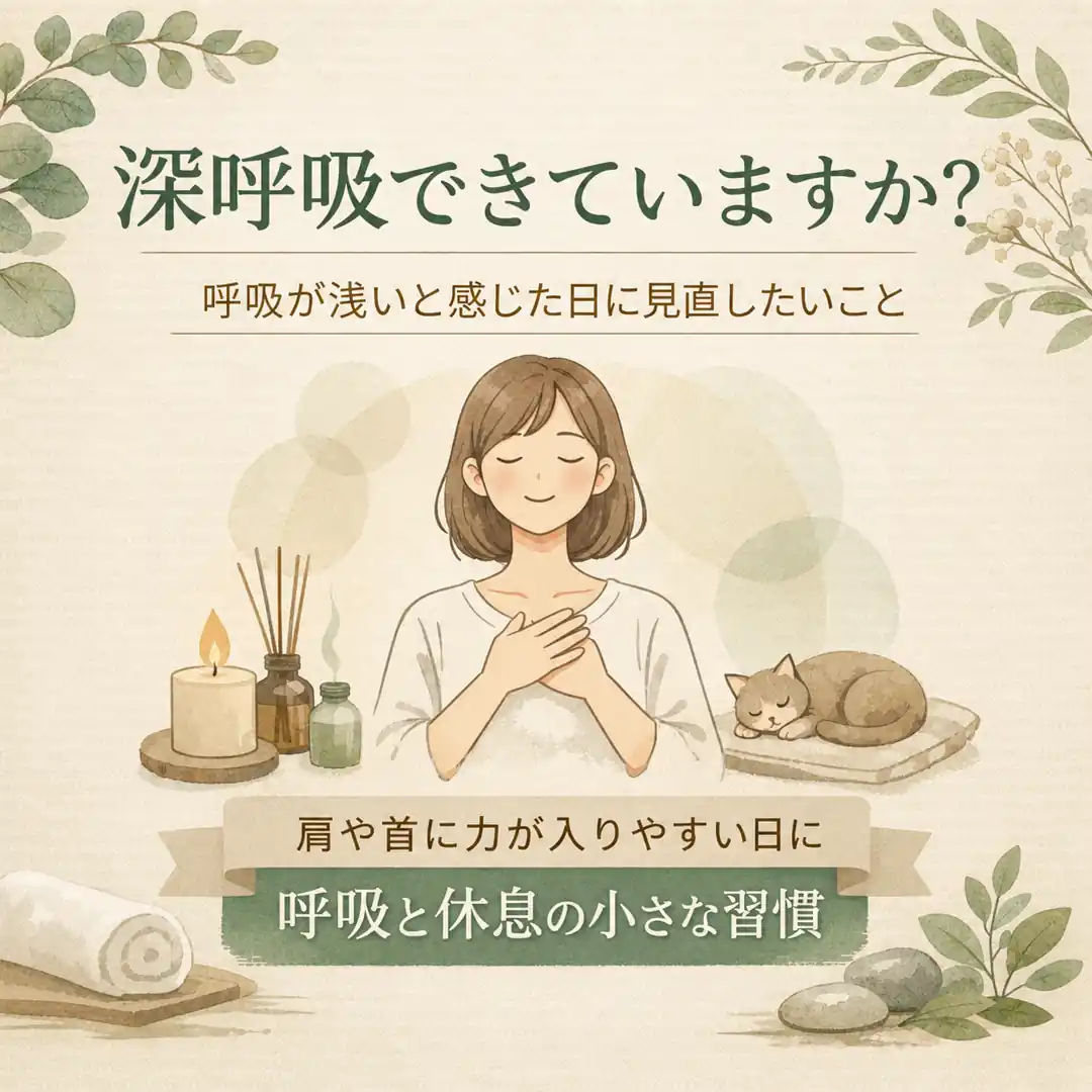 深呼吸と休息の小さな習慣を紹介する水彩イラスト｜瀬戸市のシエスタ瀬戸西店