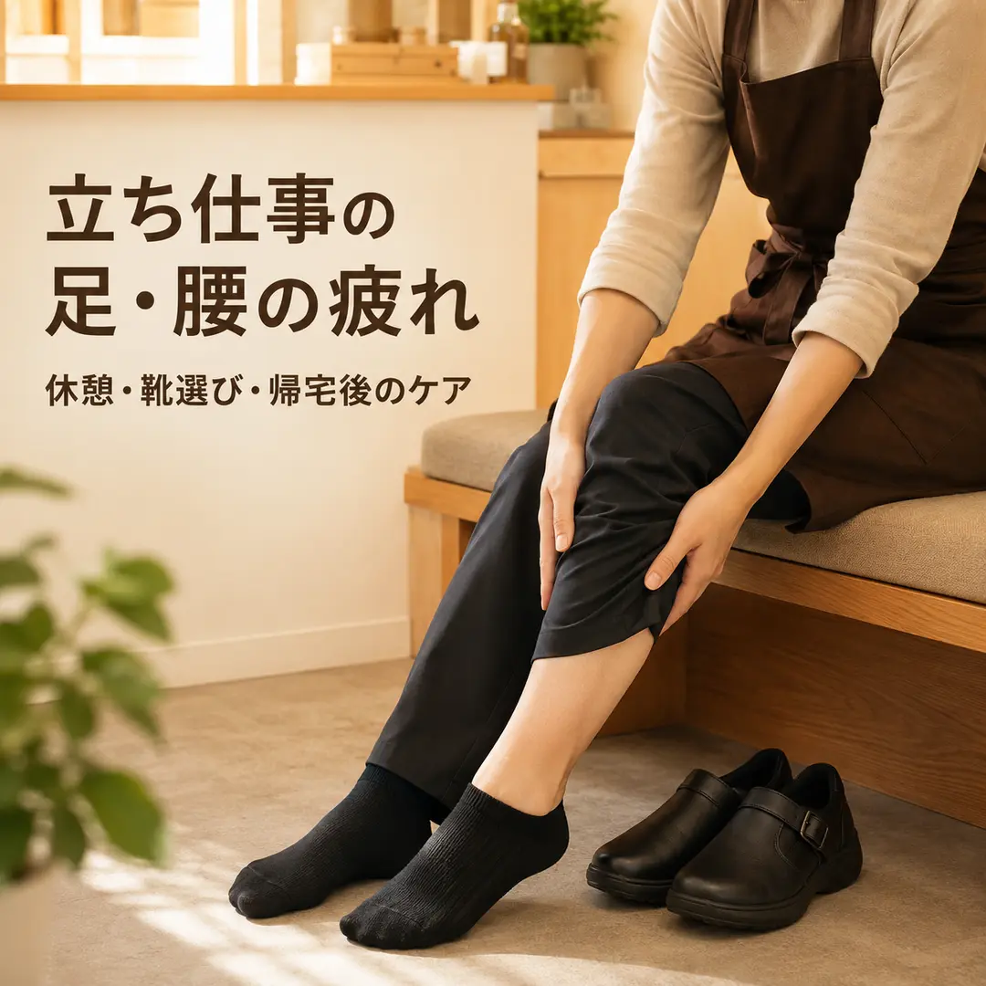 立ち仕事による足や腰の疲れと日常ケアを紹介するリラクゼーションルーム シエスタ瀬戸西店のイメージ