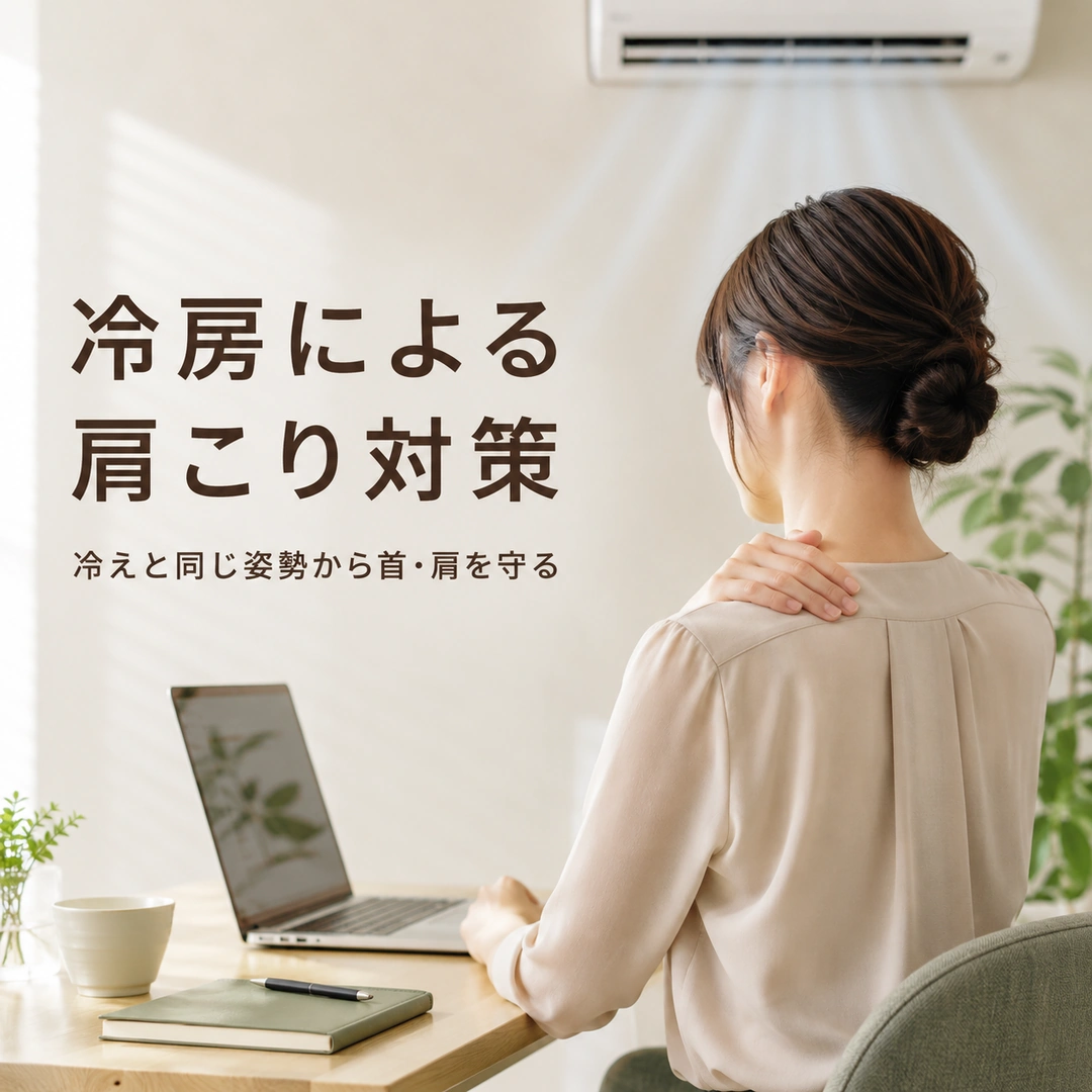 冷房の効いた室内で首や肩の重さを感じる女性|リラクゼーションルーム シエスタ瀬戸西店