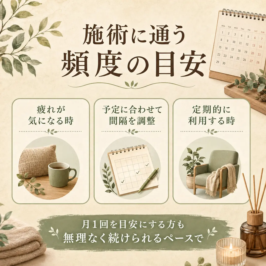シエスタ瀬戸西店の施術に通う頻度の目安｜疲れ方や予定に合わせた間隔と月1回の利用例