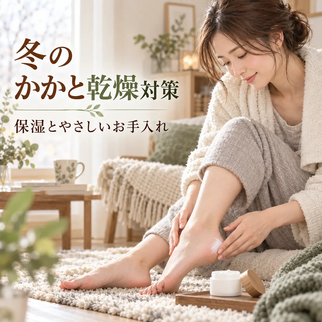 冬のかかと乾燥対策として保湿クリームを塗る女性